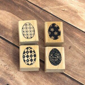VERY RARE INKADINKADO 96559 EASTER EGGS WOOD MOUNTED RUBBER STAMP SET OF 4